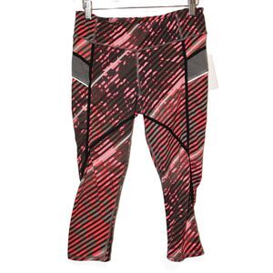 Womens Athleta Radical Stripe Relay Capri 983262 Gray Pink Black Leggings Size S